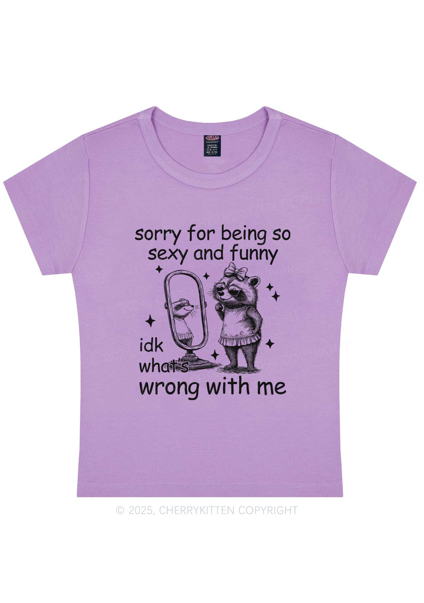 So Funny Raccoon Y2K Baby Tee Cherrykitten