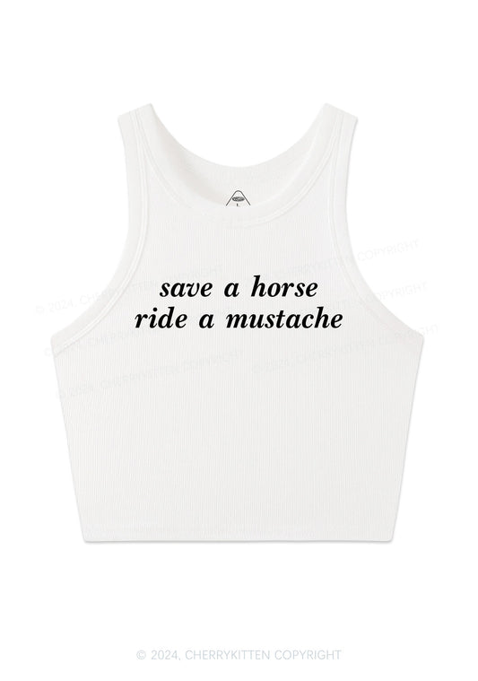 Ride A Mustache Y2K Crop Tank Top Cherrykitten