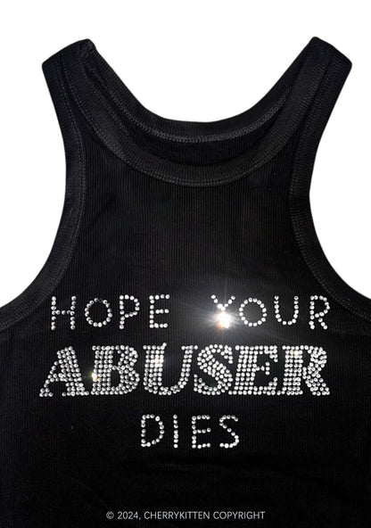 Rhinestone Abuser Dies Y2K Crop Tank Top Cherrykitten