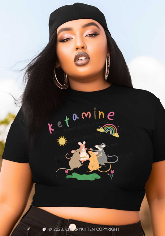 Curvy Rainbow Dancing Mice Y2K Baby Tee Cherrykitten