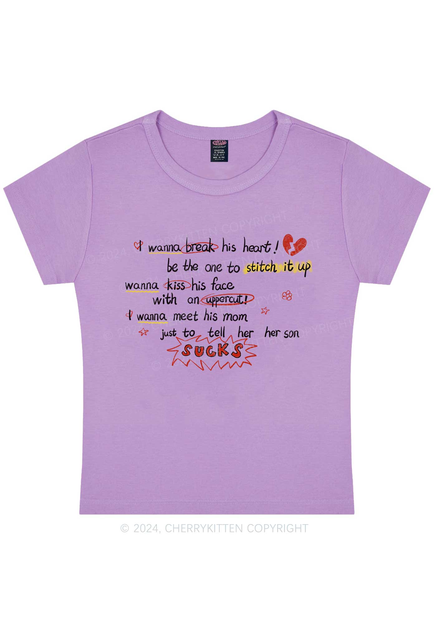 Curvy Break His Heart Y2K Baby Tee Cherrykitten