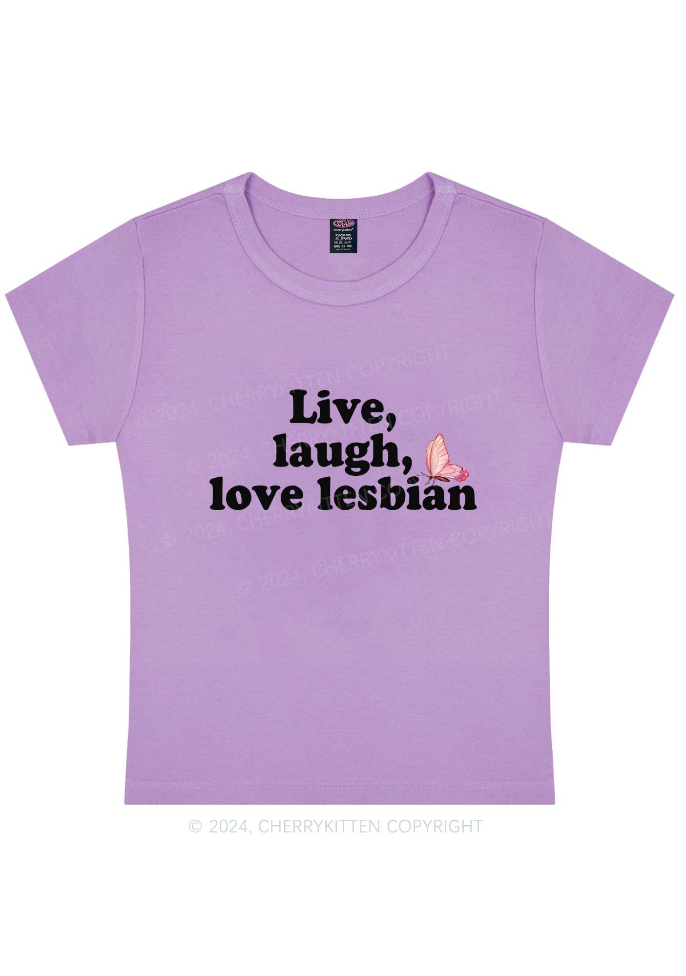 Curvy Live Laugh Love Lesbian Y2K Baby Tee Cherrykitten