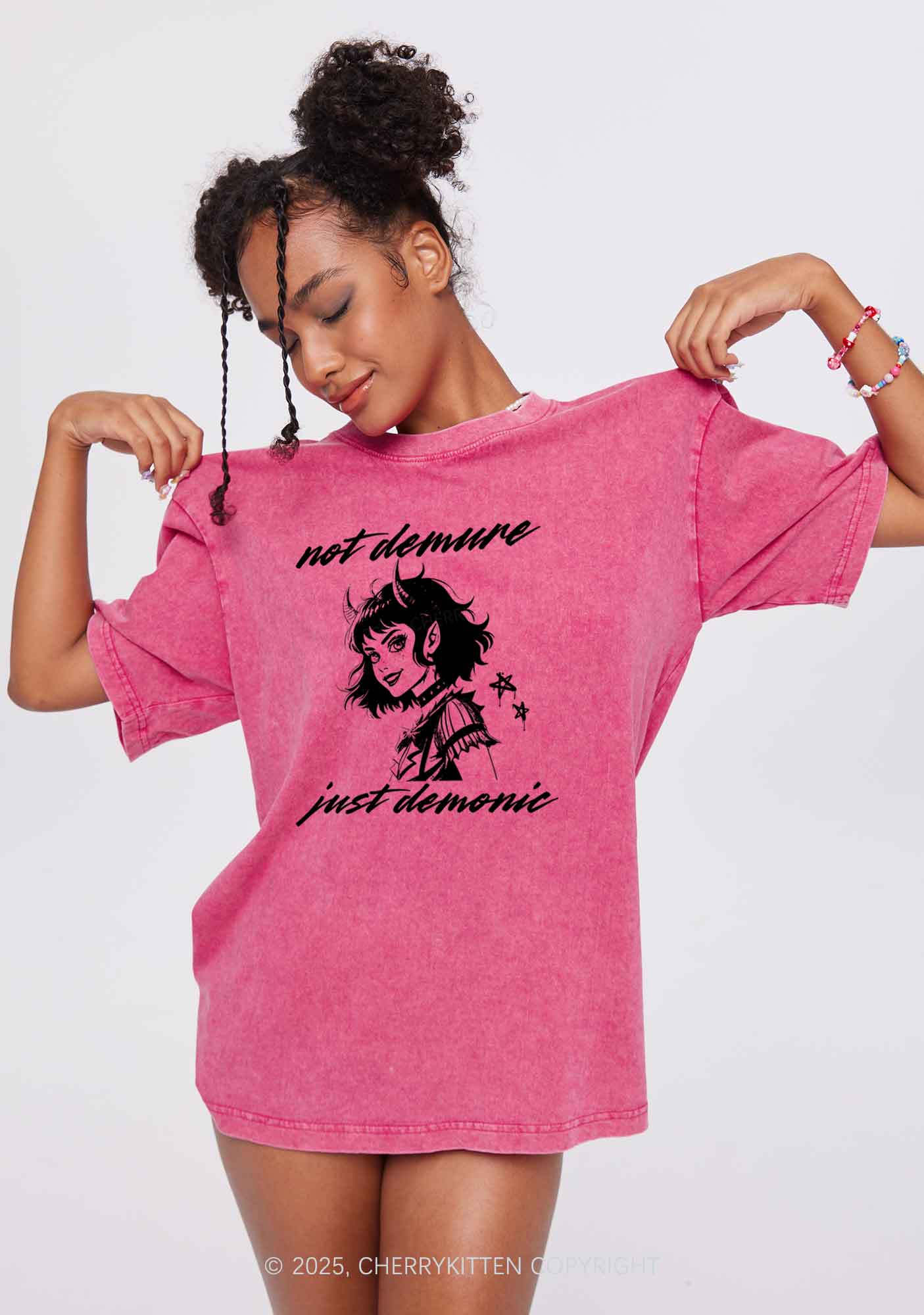 Not Demure Just Demonic Y2K Washed Tee Cherrykitten