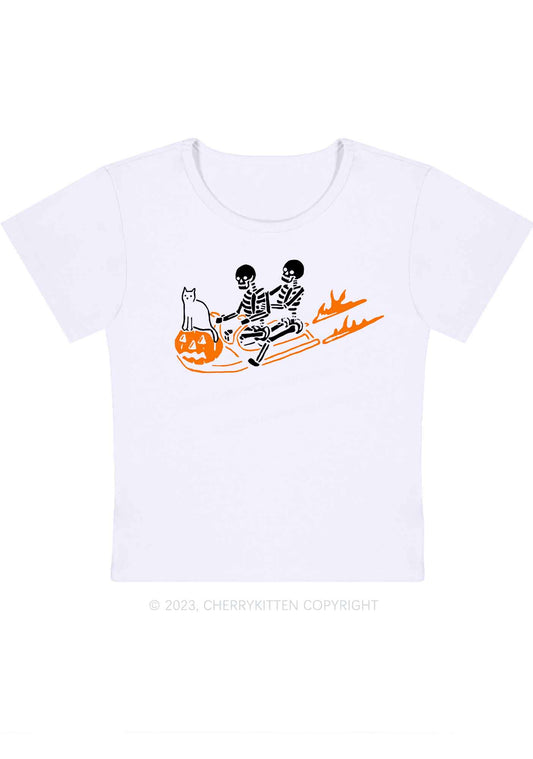 Skeleton Cat Pumpkin Sleigh Halloween Baby Tee Cherrykitten