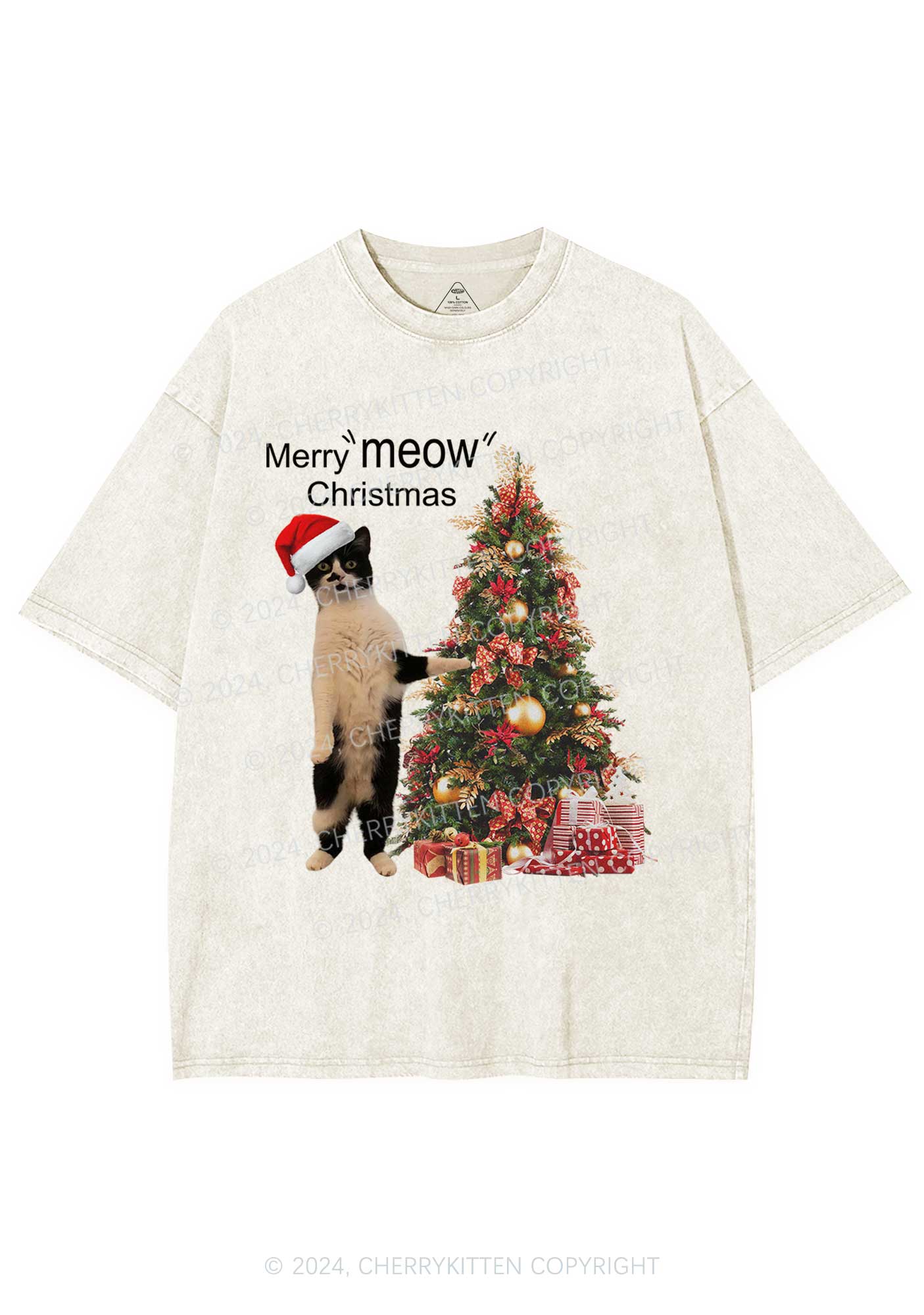 Merry Meow Christmas Y2K Washed Tee Cherrykitten