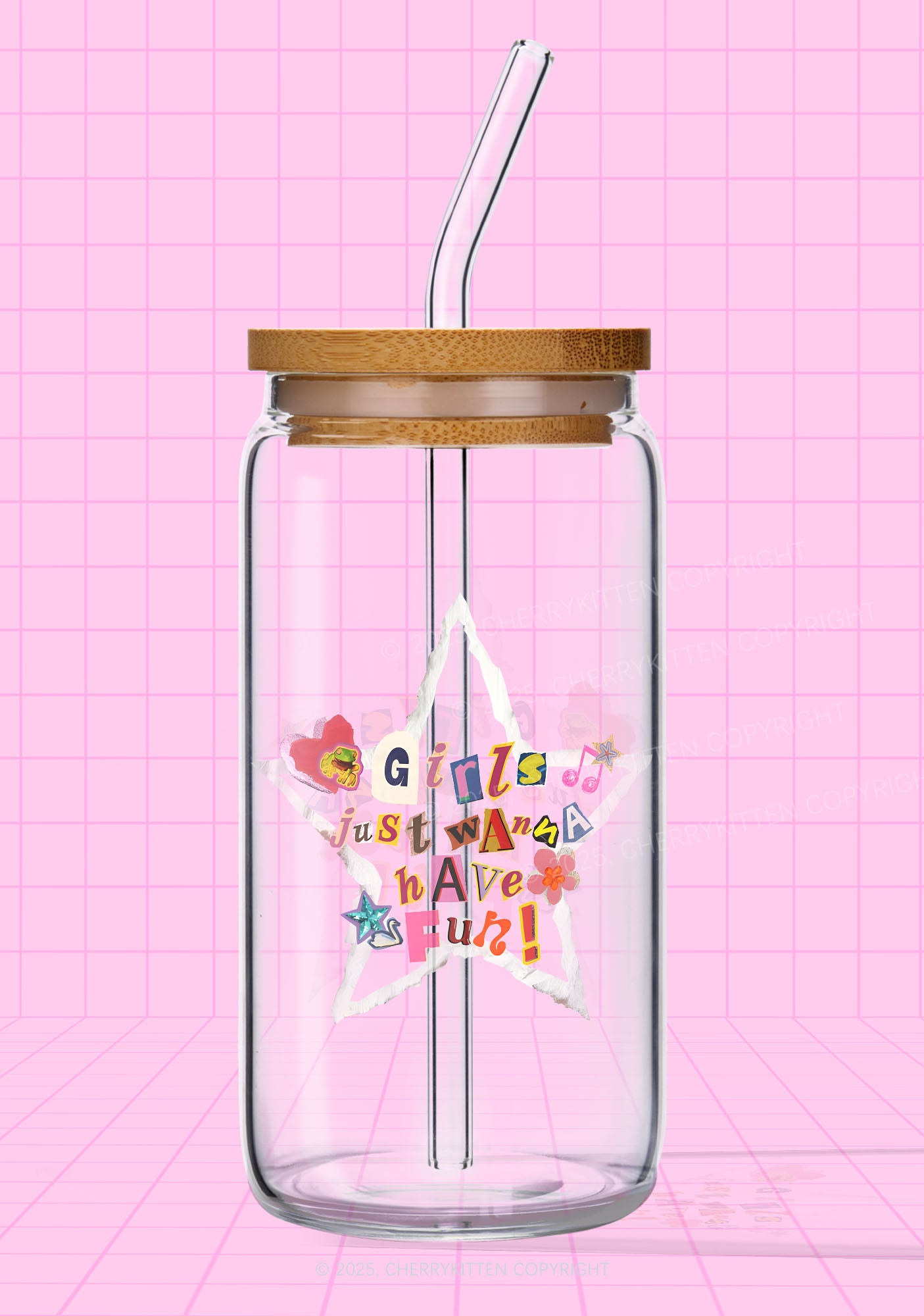 Girls Just Wanna Have Fun Y2K Printed Glass Cup Cherrykitten