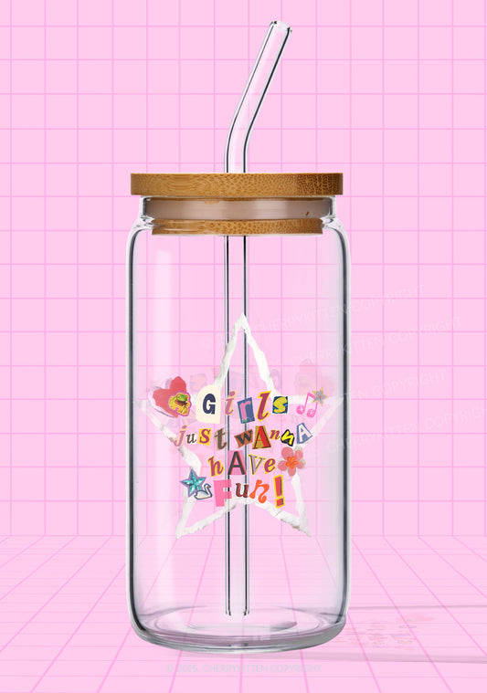 Girls Just Wanna Have Fun Y2K Printed Glass Cup Cherrykitten