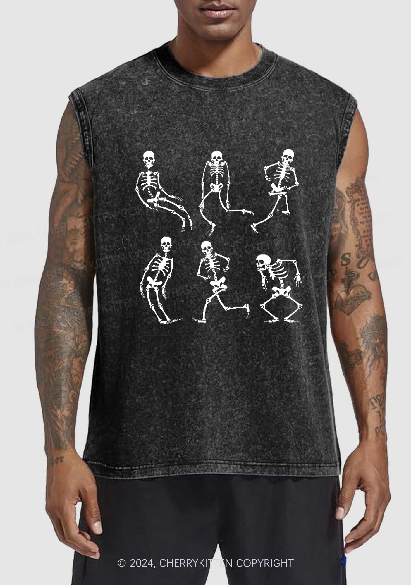 Halloween Skeletons Party Y2K Washed Tank Cherrykitten