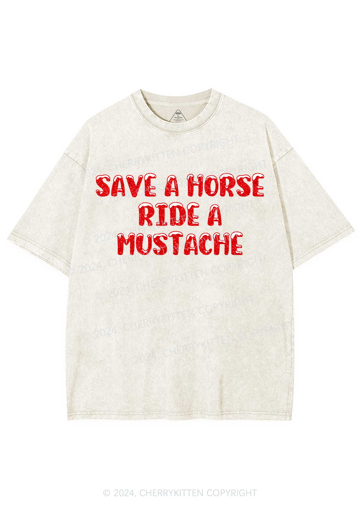 Christmas Ride A Mustache Y2K Washed Tee Cherrykitten