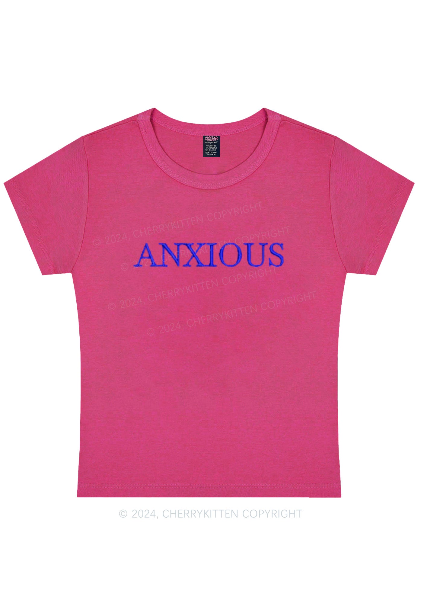 Embroidered Anxious Y2K Baby Tee Cherrykitten