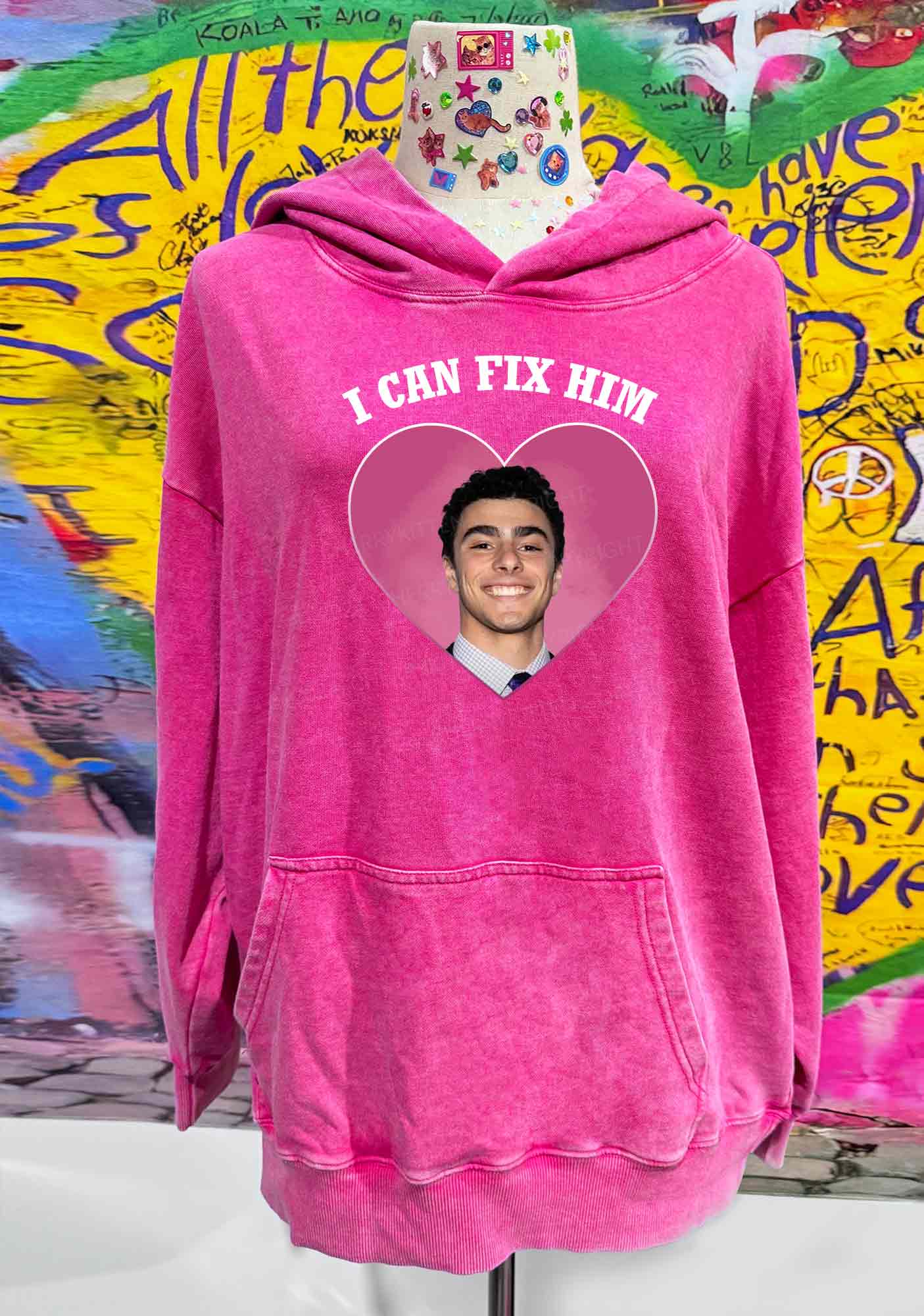 Fix Him Luigi Heart Y2K Washed Hoodie Cherrykitten