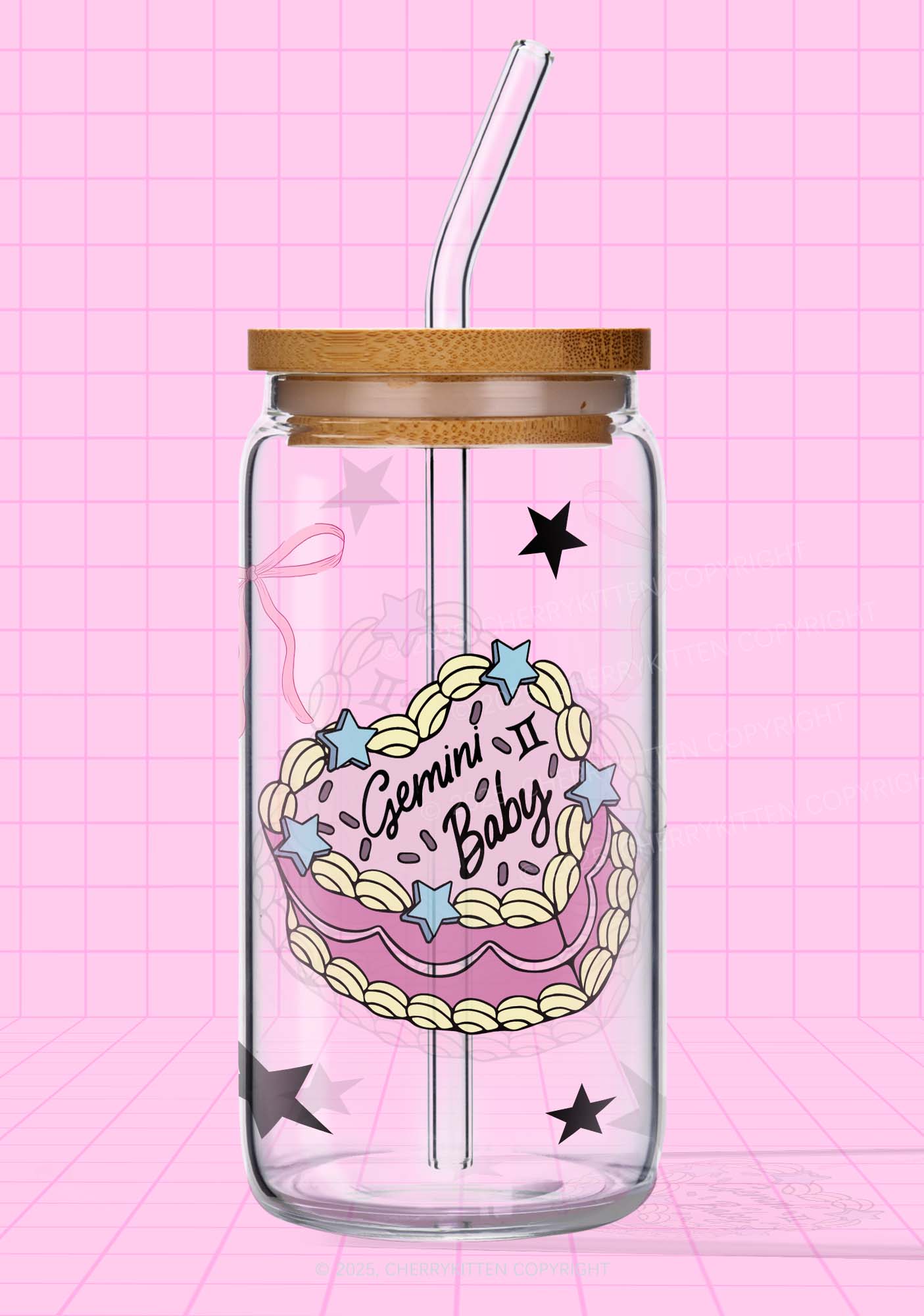 Gemini Baby Y2K Printed Glass Cup Cherrykitten