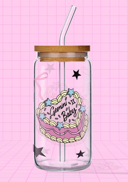 Gemini Baby Y2K Printed Glass Cup Cherrykitten