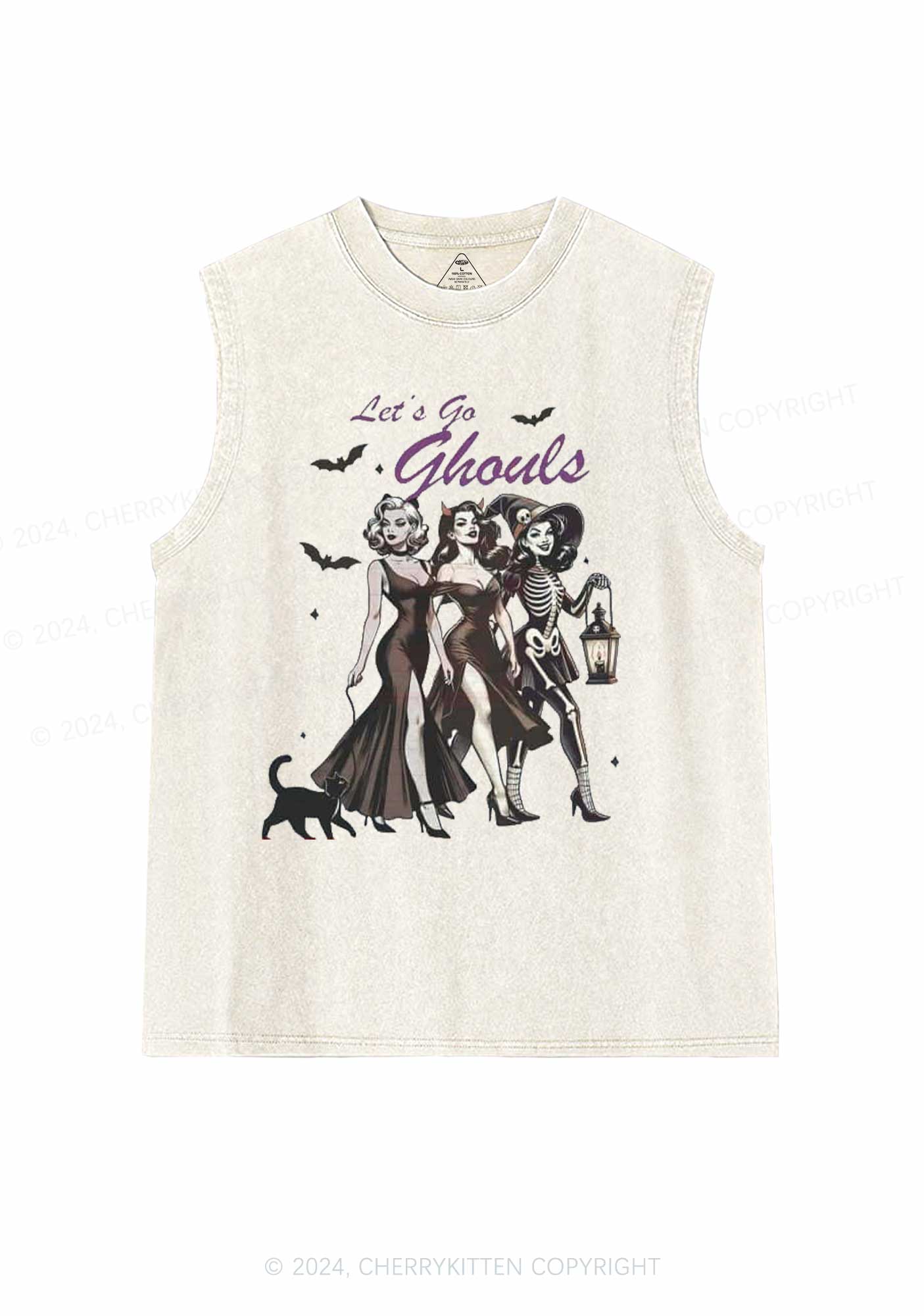 Halloween Girl Lets Go Ghouls Y2K Washed Tank Cherrykitten