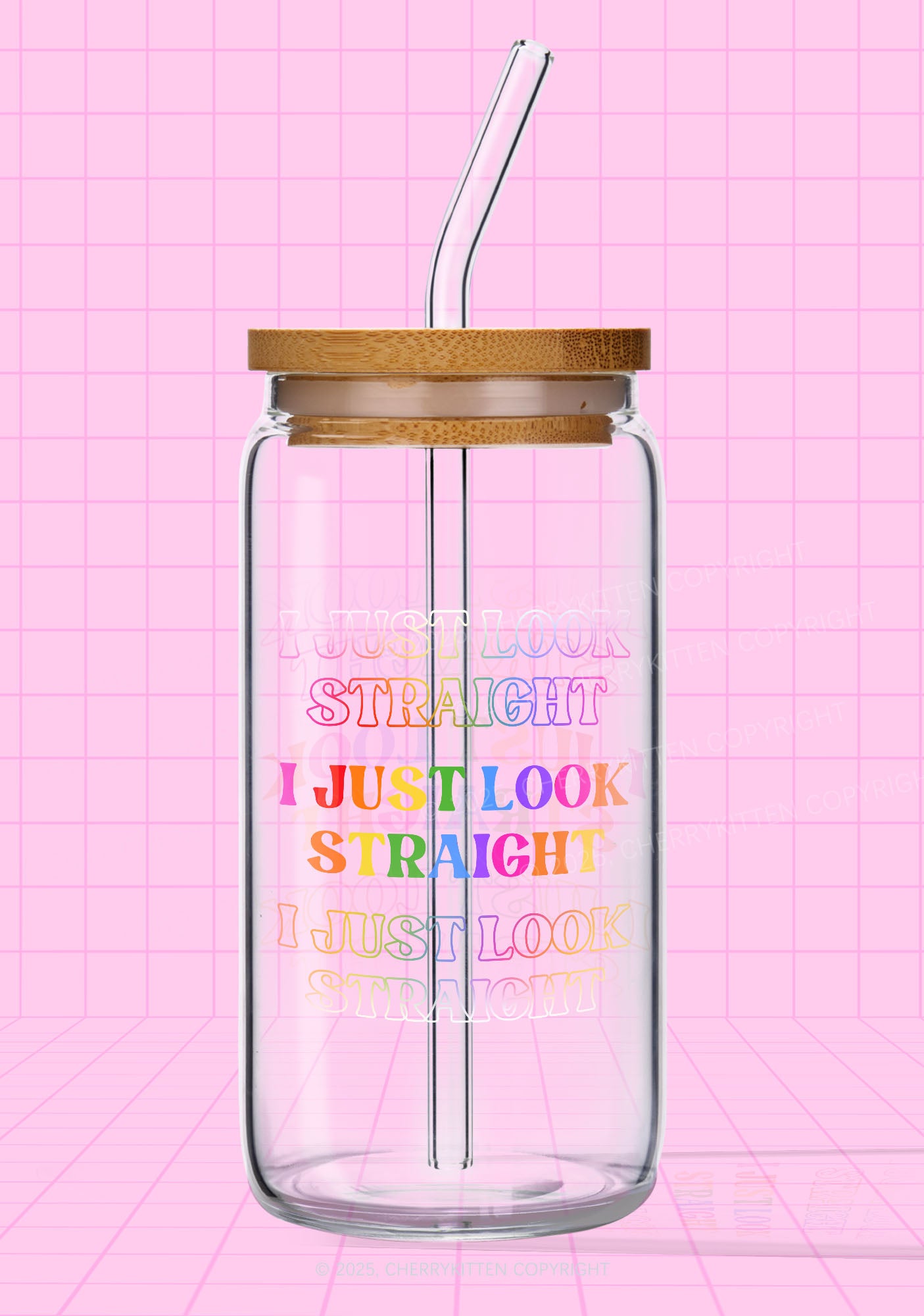 I Just Look Straight Y2K Printed Glass Cup Cherrykitten