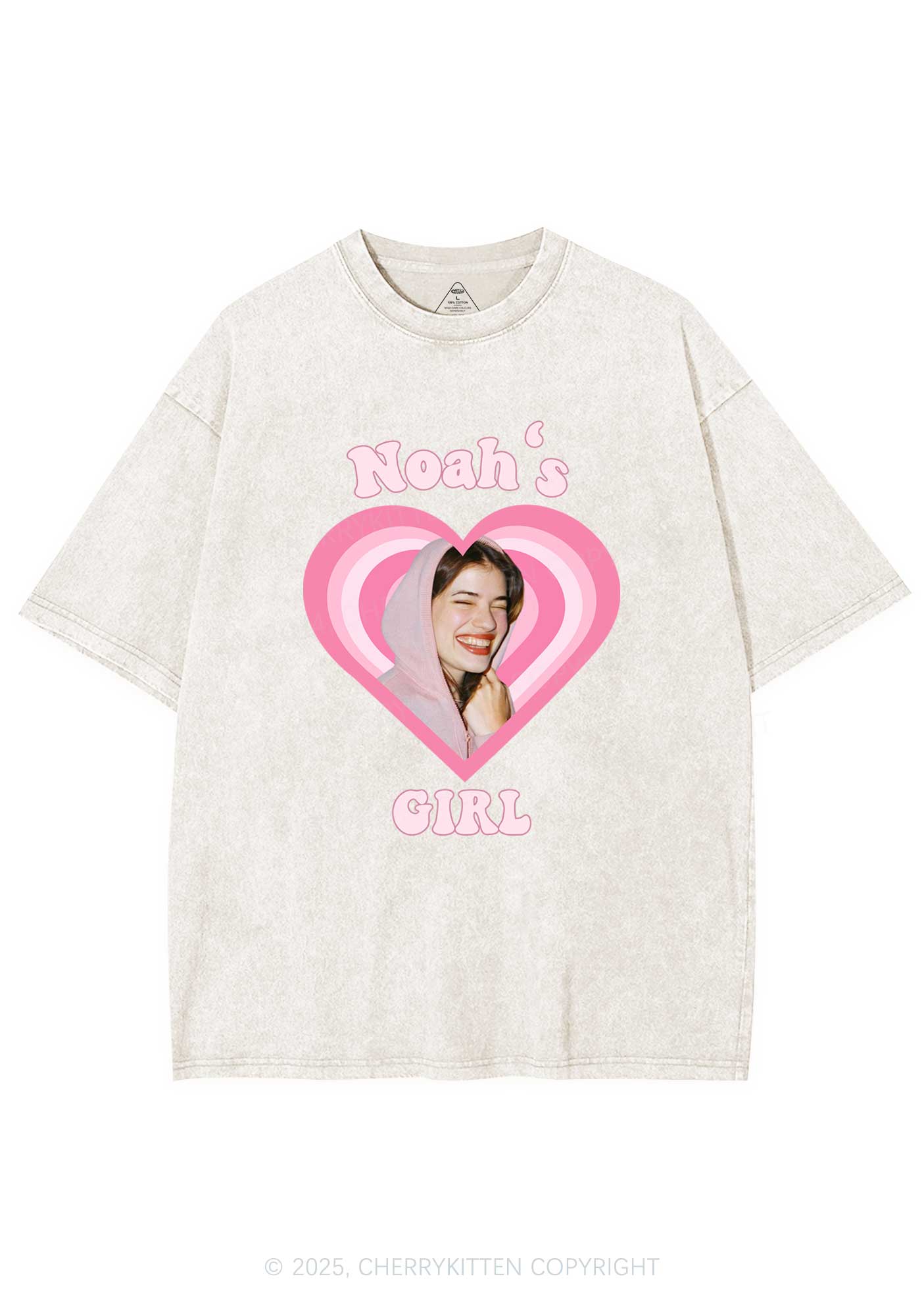 Custom Noahs Girl Photo Y2K Valentine's Day Washed Tee Cherrykitten