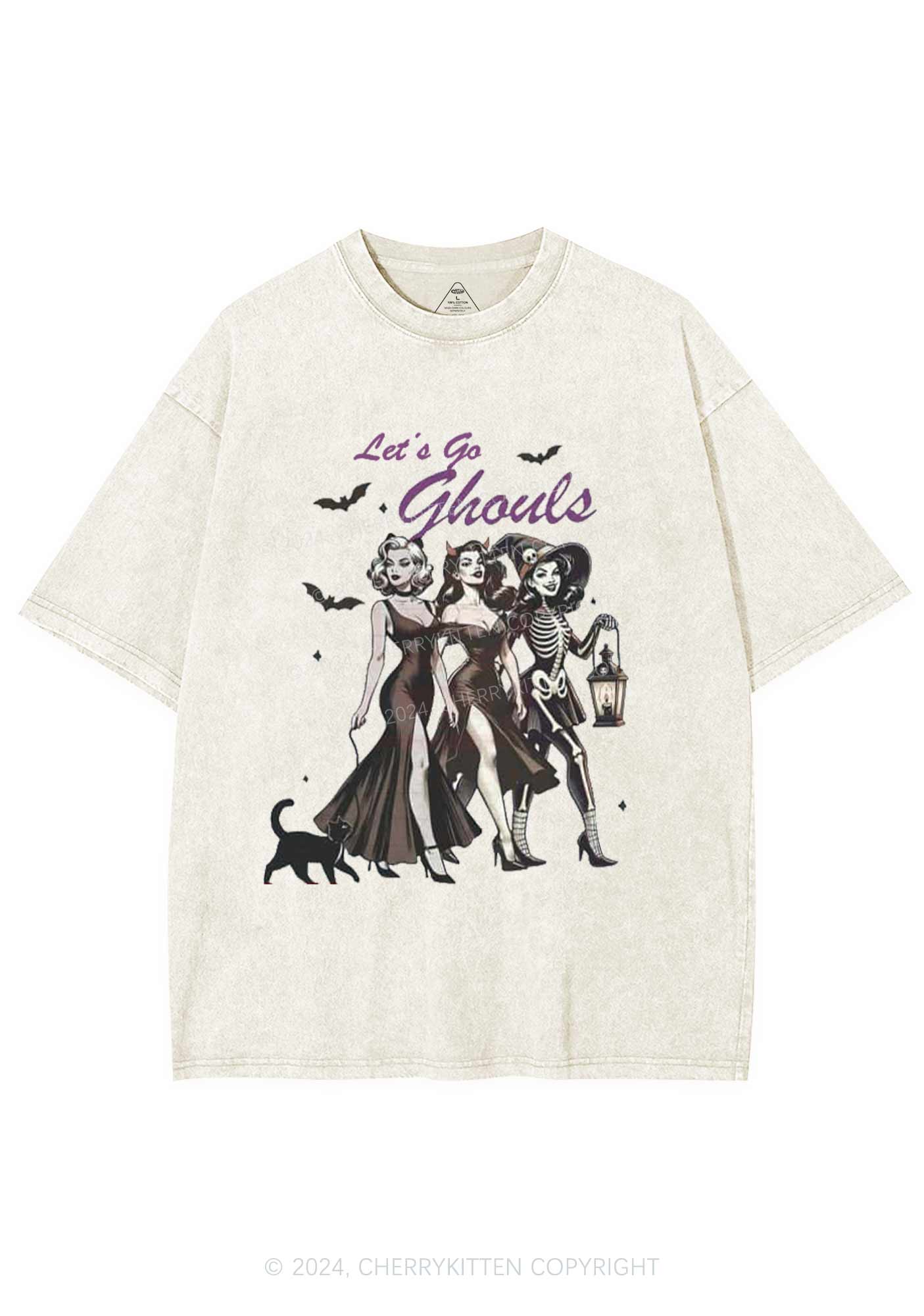 Halloween Girl Lets Go Ghouls Y2K Washed Tee Cherrykitten