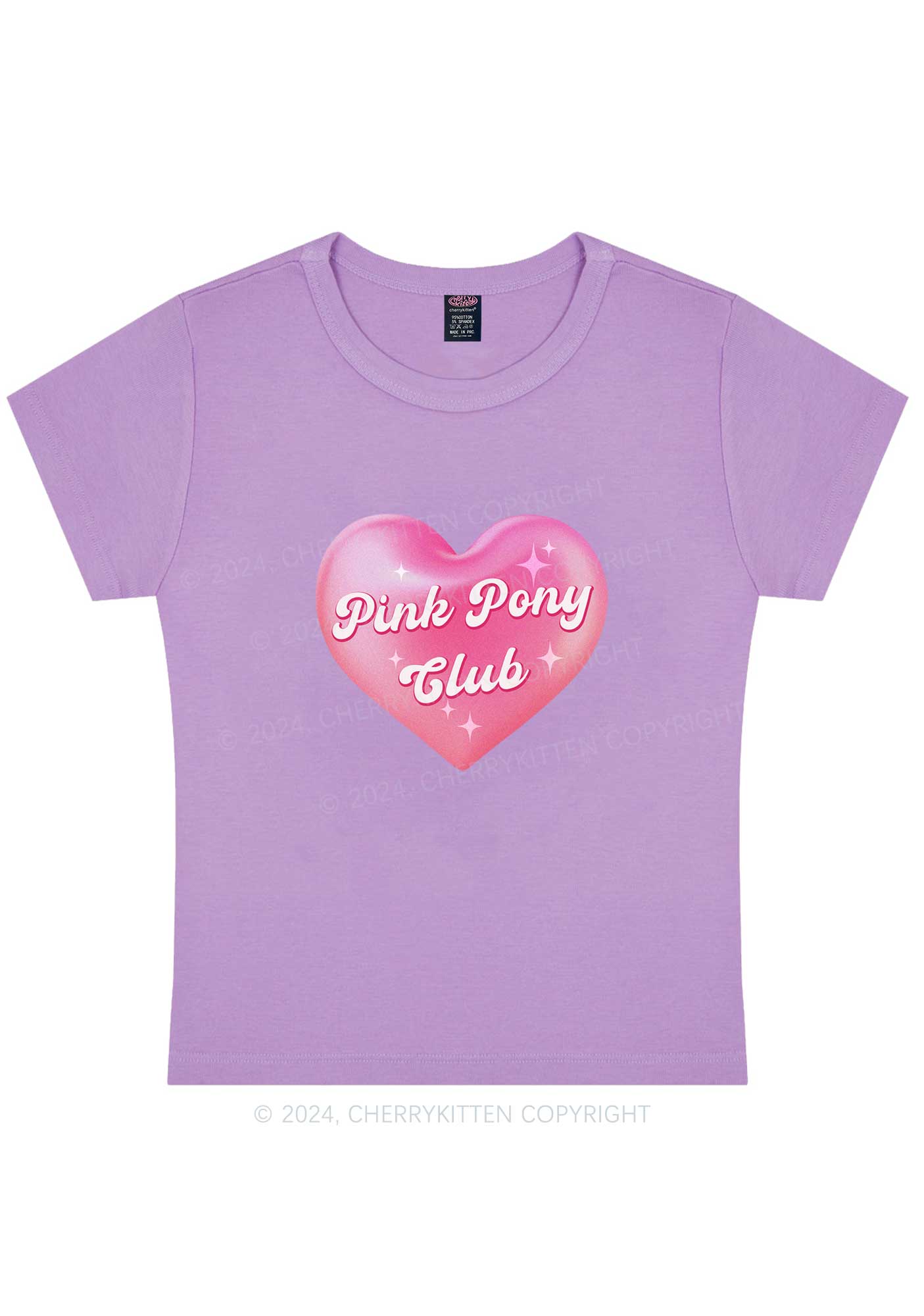 Curvy Pink Heart Pony Club Y2K Baby Tee Cherrykitten