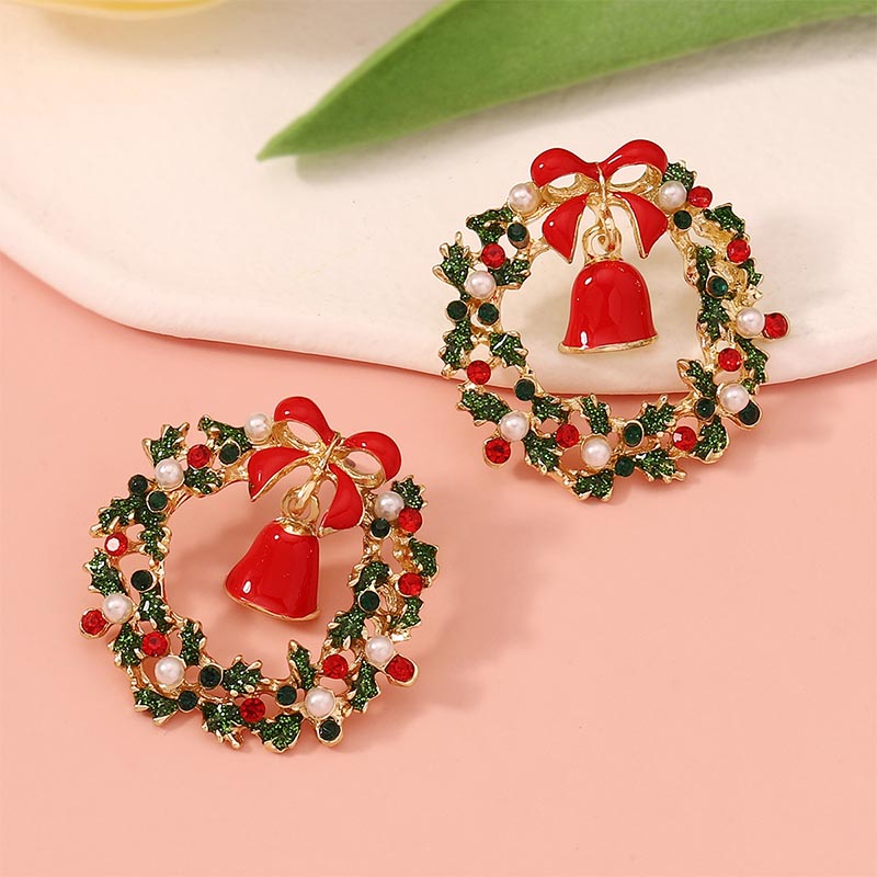 Christmas Y2K Bow Bell Wreath Earrings Cherrykitten