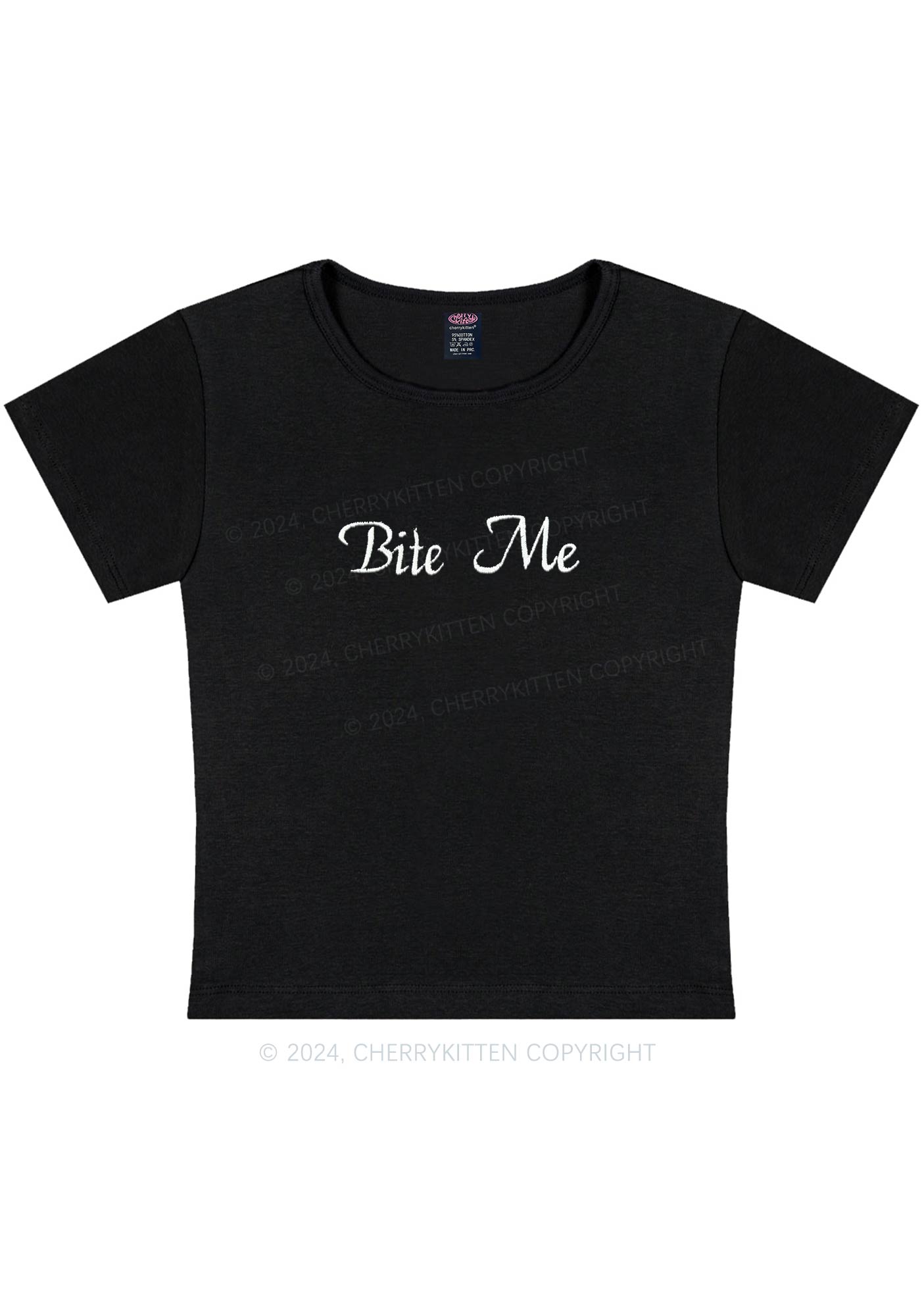 Embroidered Bite Me Y2K Baby Tee Cherrykitten