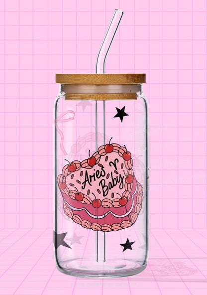 Aries Baby Y2K Printed Glass Cup Cherrykitten