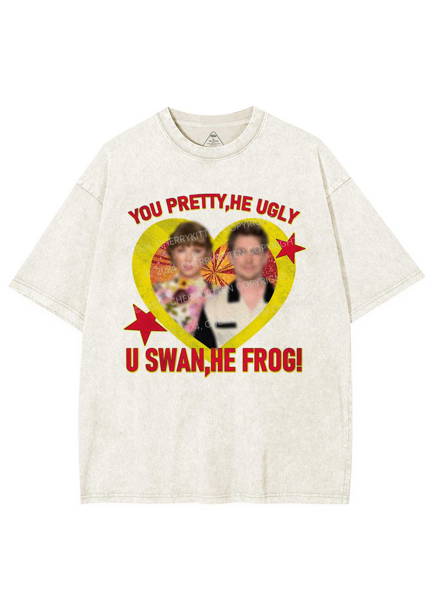 Custom Photo U Swan He Frog Y2K Washed Tee Cherrykitten