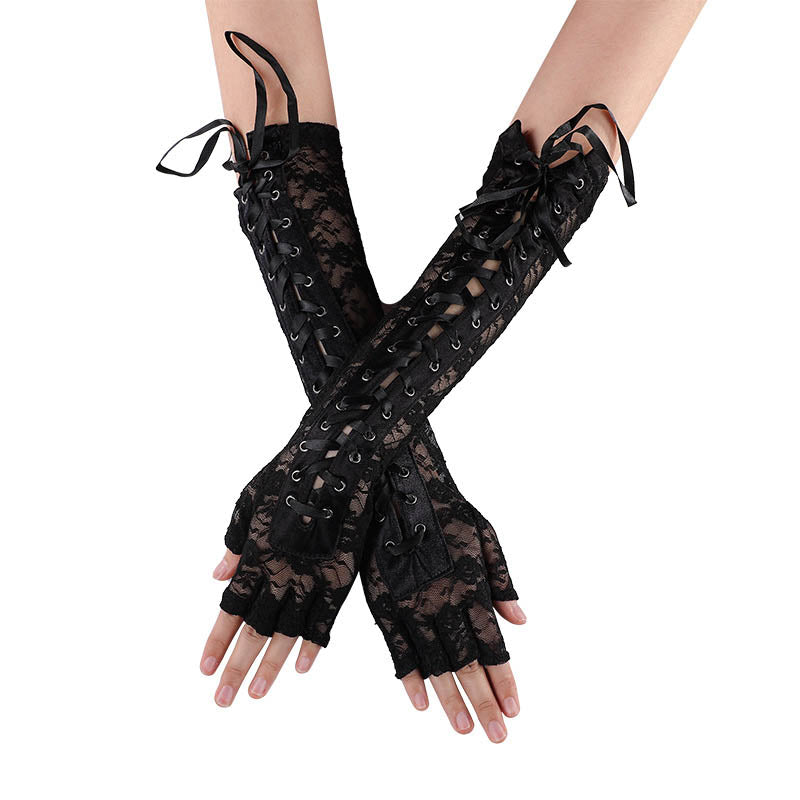 Halloween Y2K Studded Lace Strap Gloves