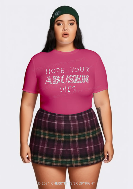 Curvy Rhinestone Abuser Dies Y2K Baby Tee Cherrykitten