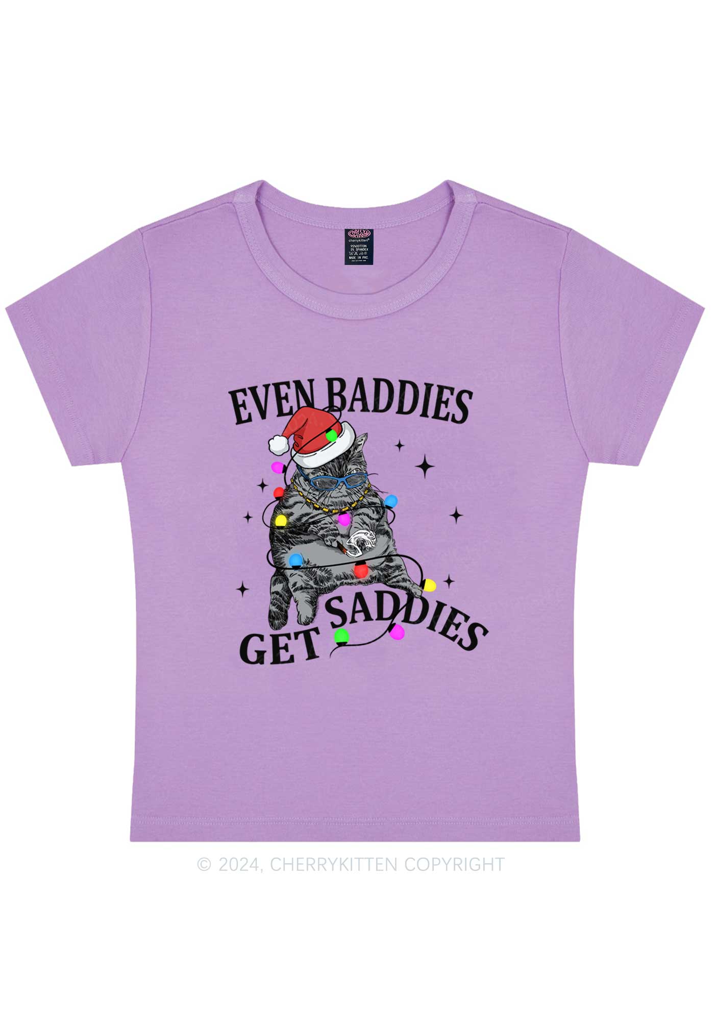 Christmas Baddie Cat Y2K Baby Tee Cherrykitten