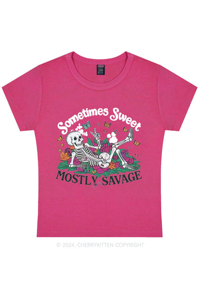 Halloween Mostly Savage Y2K Baby Tee Cherrykitten