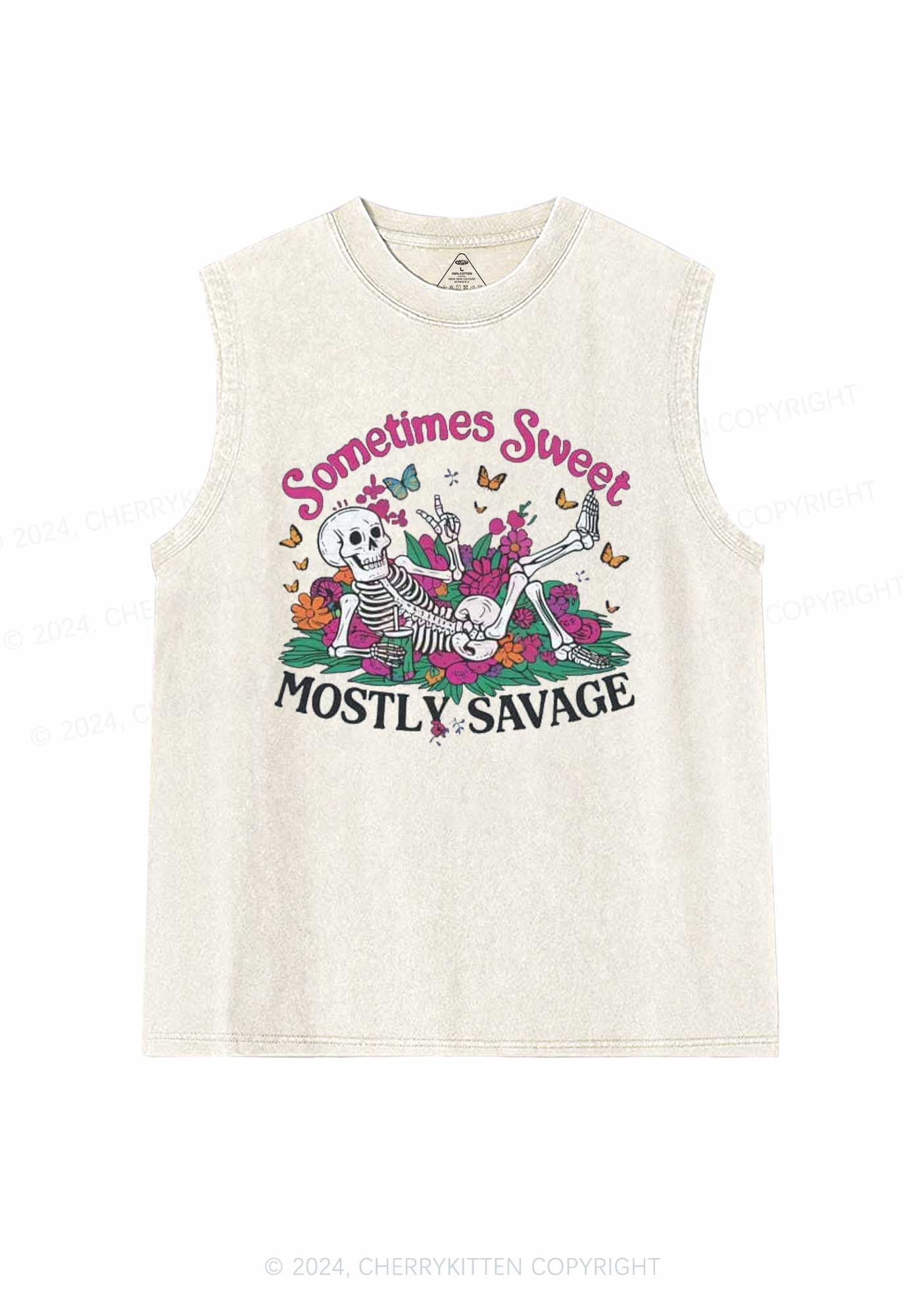 Halloween Mostly Savage Y2K Washed Tank Cherrykitten