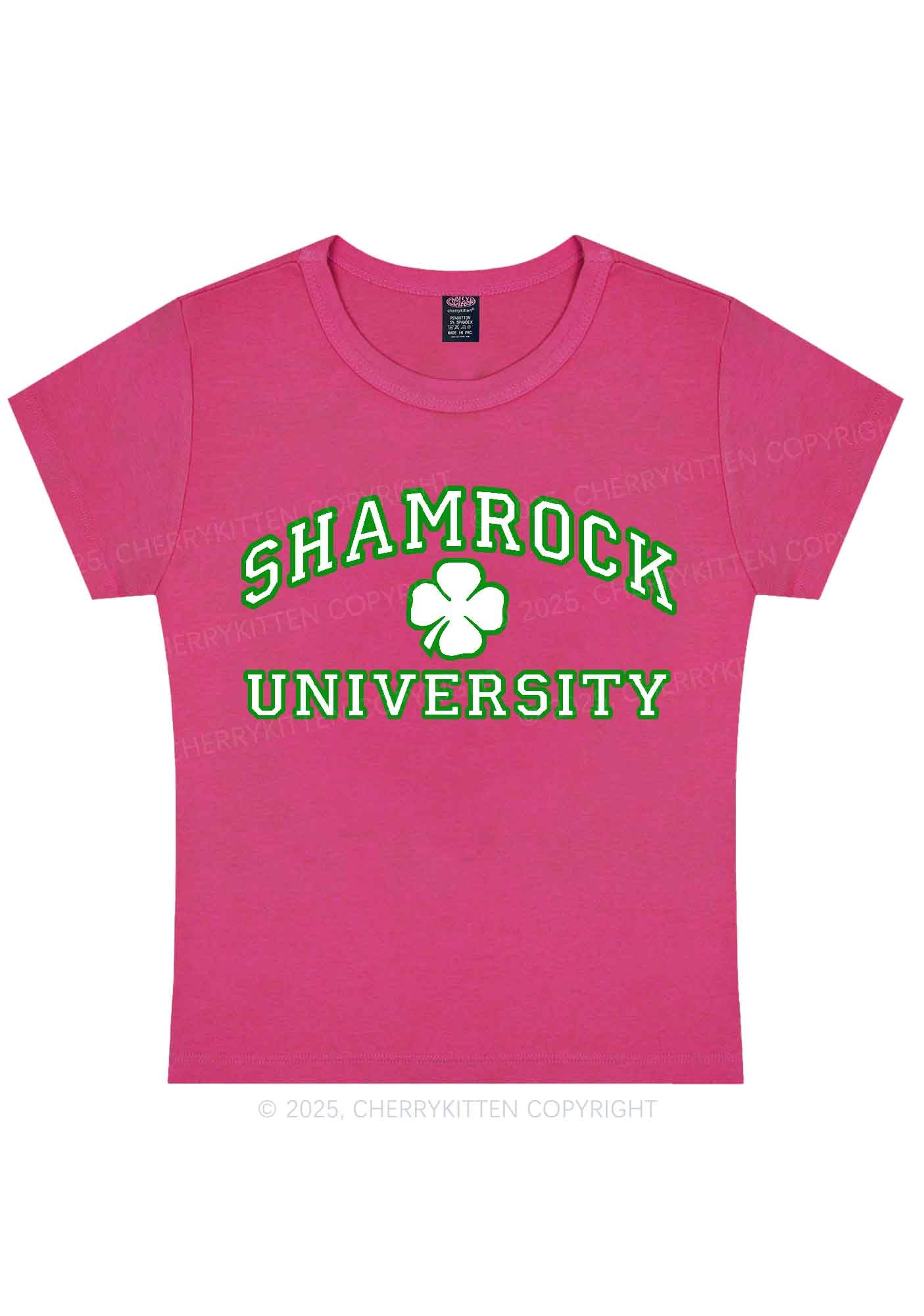 Shamrock University St Patricks Y2K Baby Tee Cherrykitten