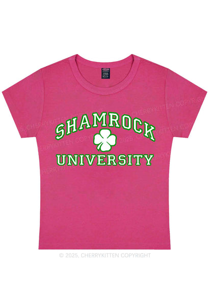 Shamrock University St Patricks Y2K Baby Tee Cherrykitten