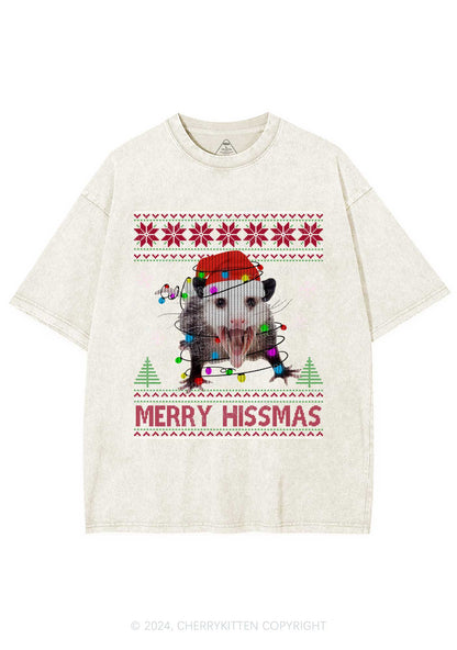 Christmas Merry Hissmas Y2K Washed Tee Cherrykitten