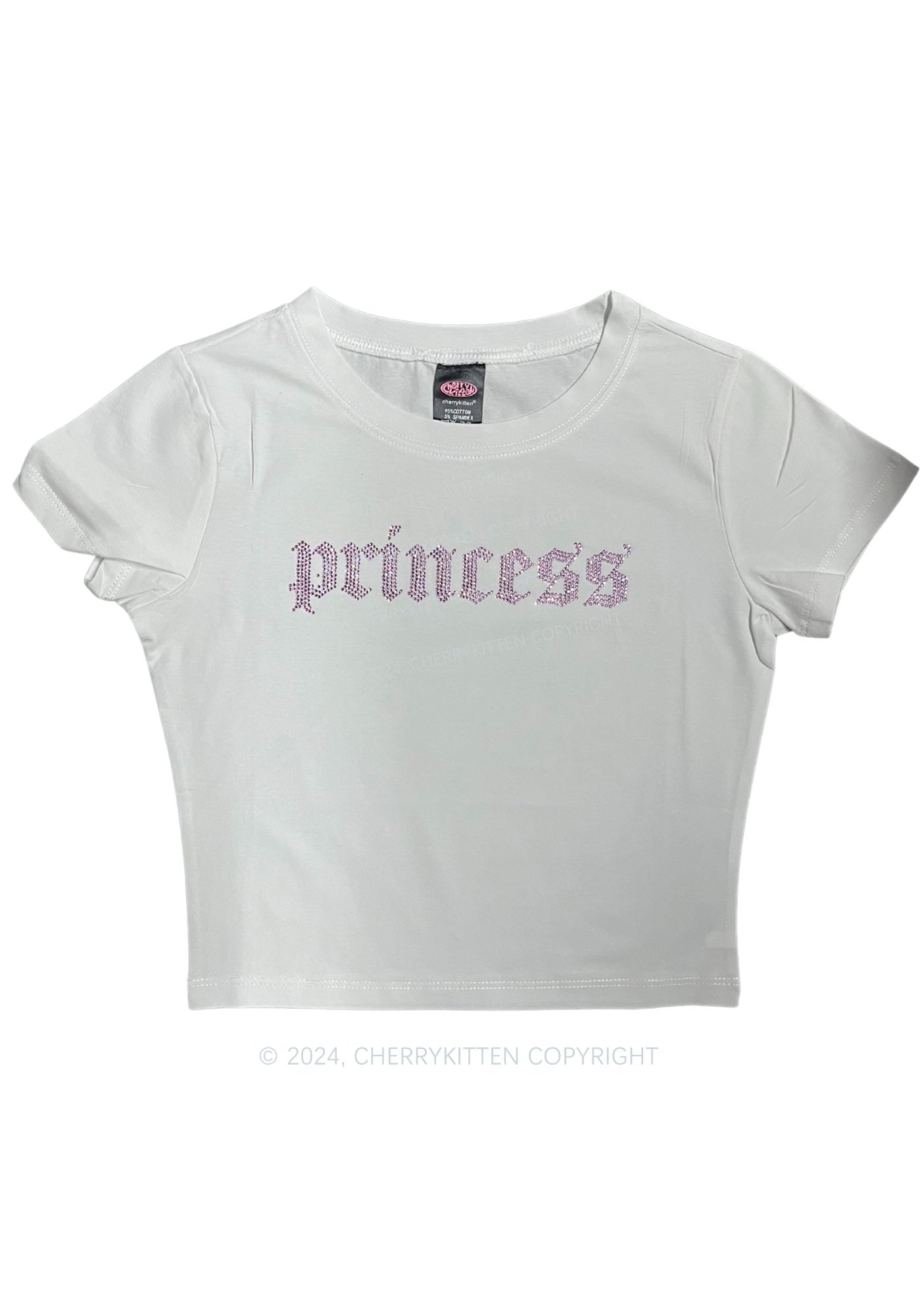 Rhinestone Princess Y2K Baby Tee Cherrykitten