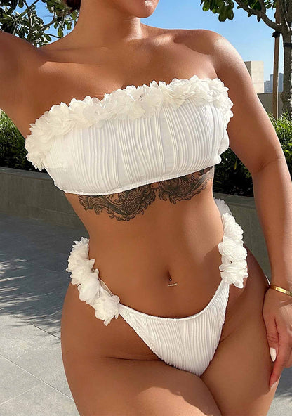 White Strapless Two Piece Y2K Bikini Set Cherrykitten