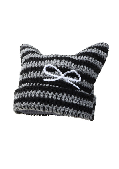 Bow Striped Knit Beanie Y2K Hat Cherrykitten