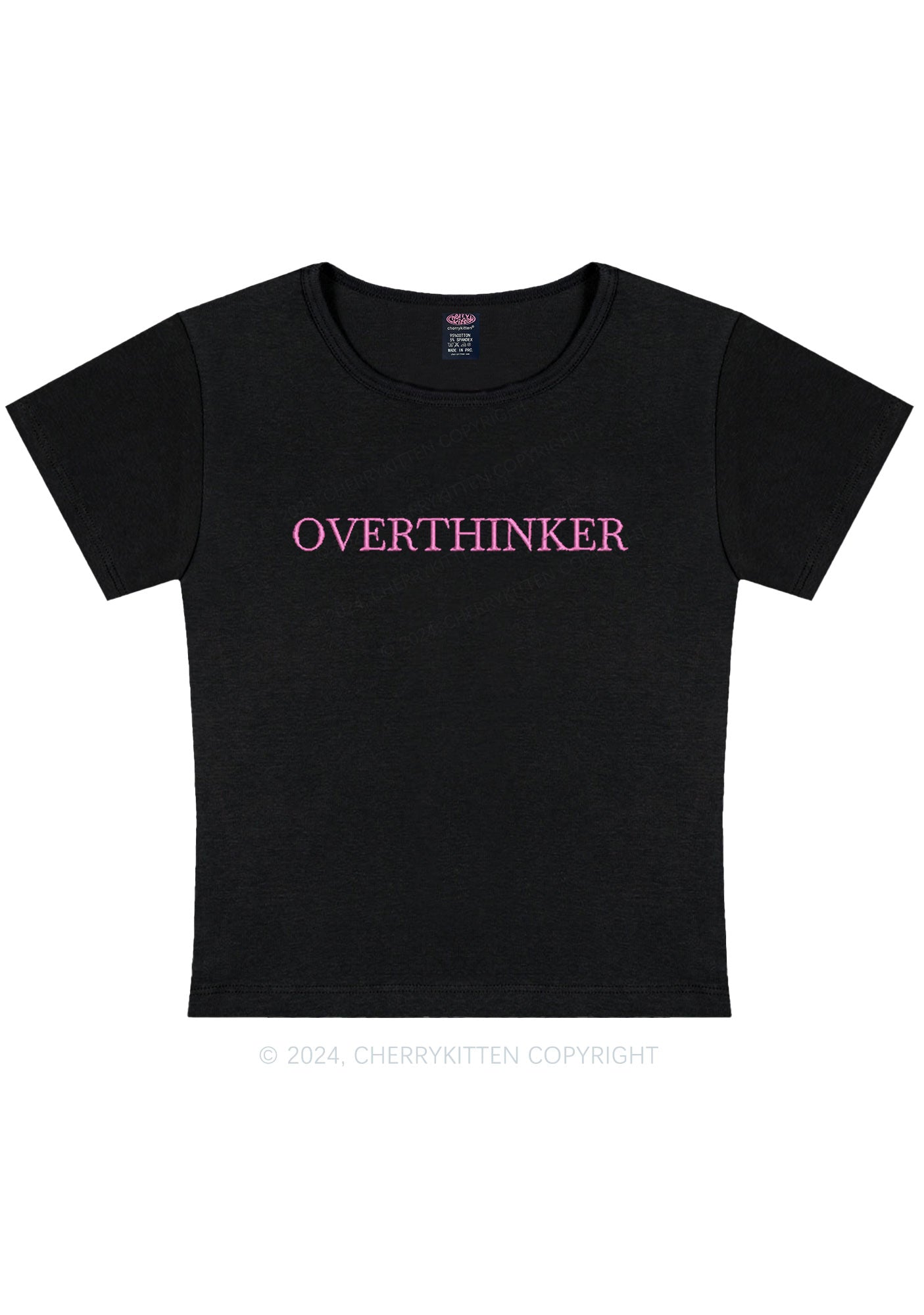 Embroidered Overthinker Y2K Baby Tee Cherrykitten