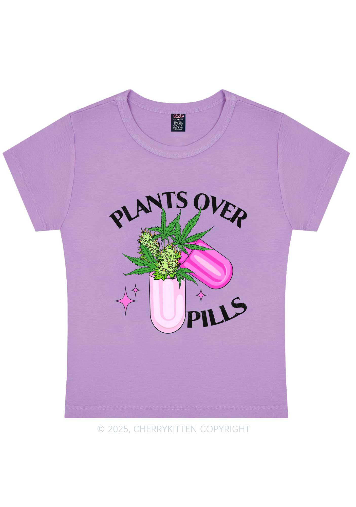 Plants Over Pills Y2K Baby Tee Cherrykitten