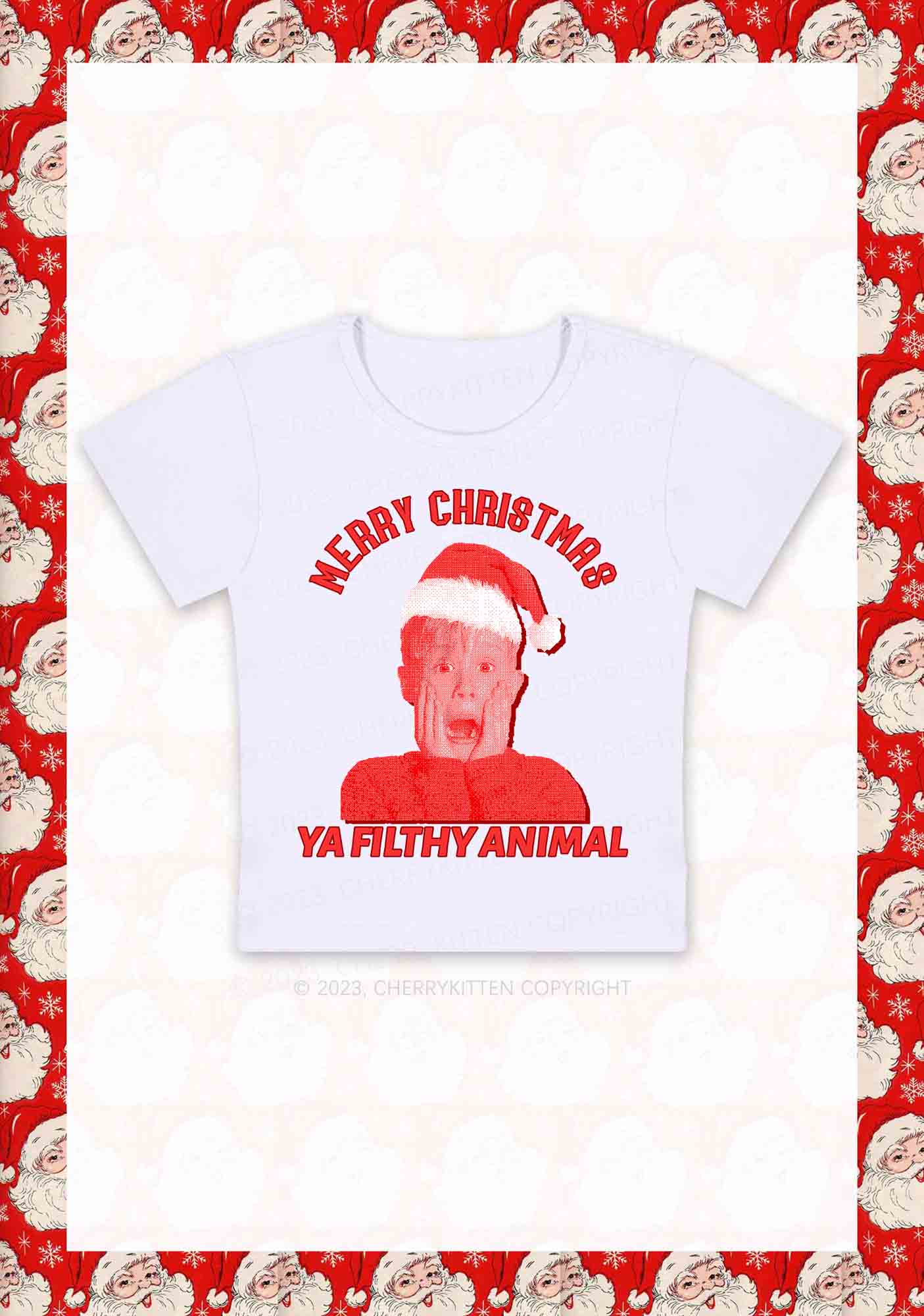 Merry Christmas Screaming Boy Y2K Baby Tee Cherrykitten