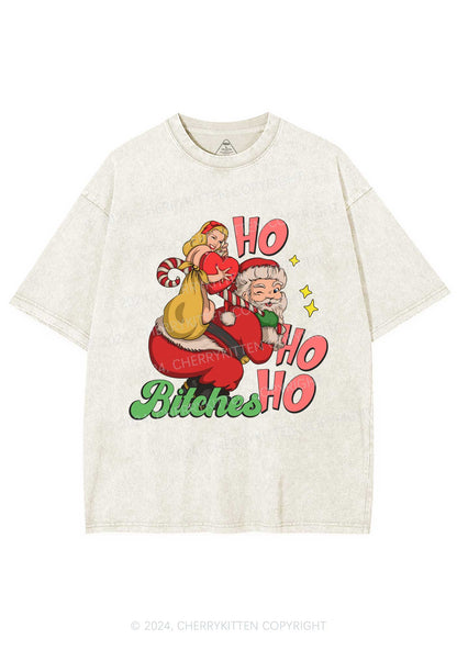 Christmas Ho Ho Ho Bxxches Y2K Washed Tee Cherrykitten