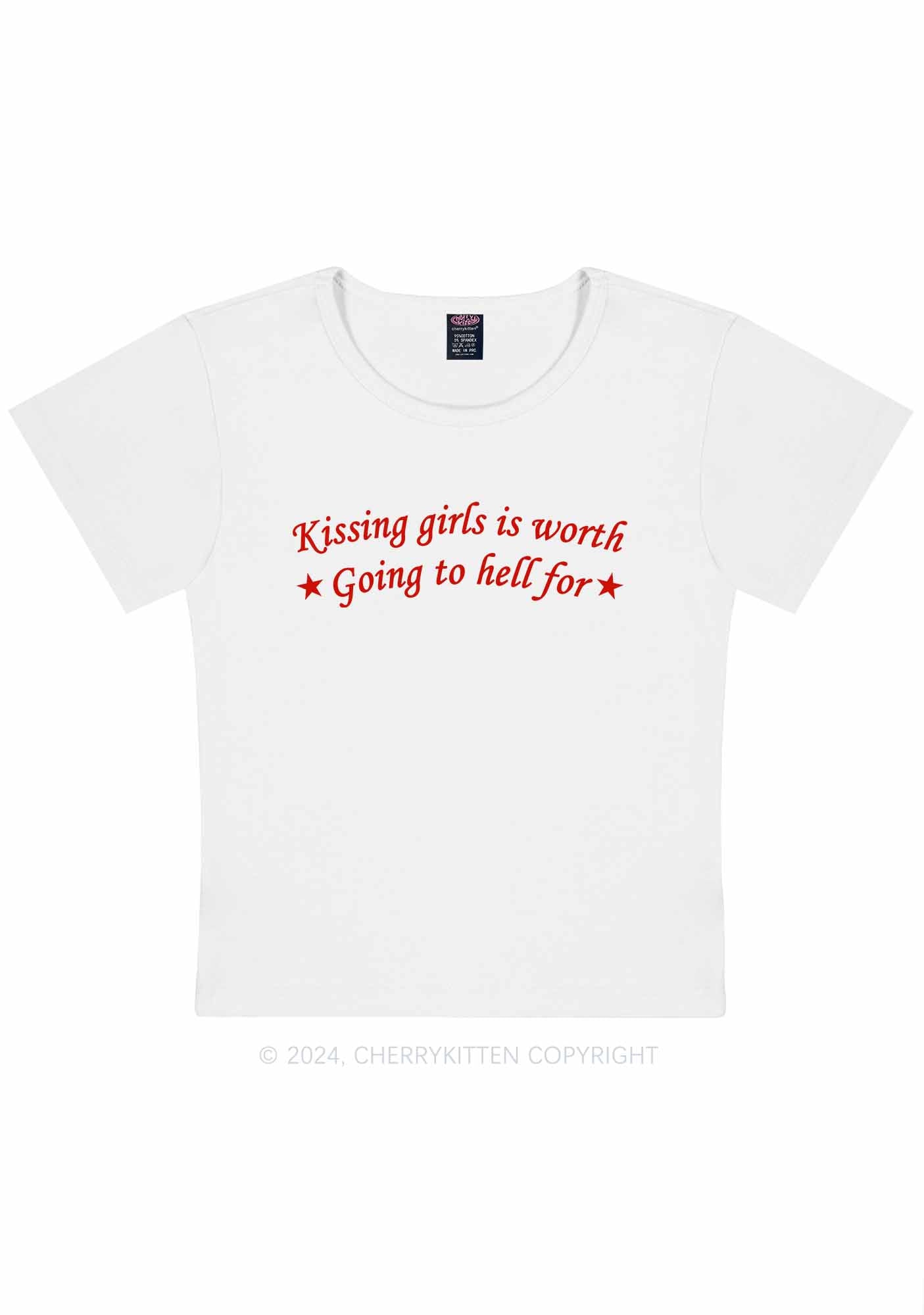 Kissing Girls is Worth Y2K Baby Tee Cherrykitten