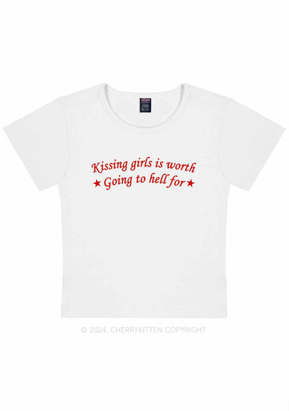 Kissing Girls is Worth Y2K Baby Tee Cherrykitten