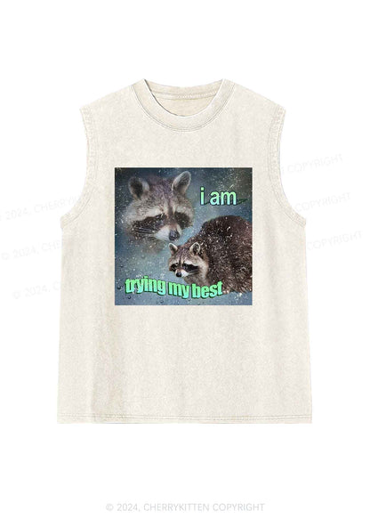 I Am Trying My Best Raccoon Y2K Washed Tank Cherrykitten