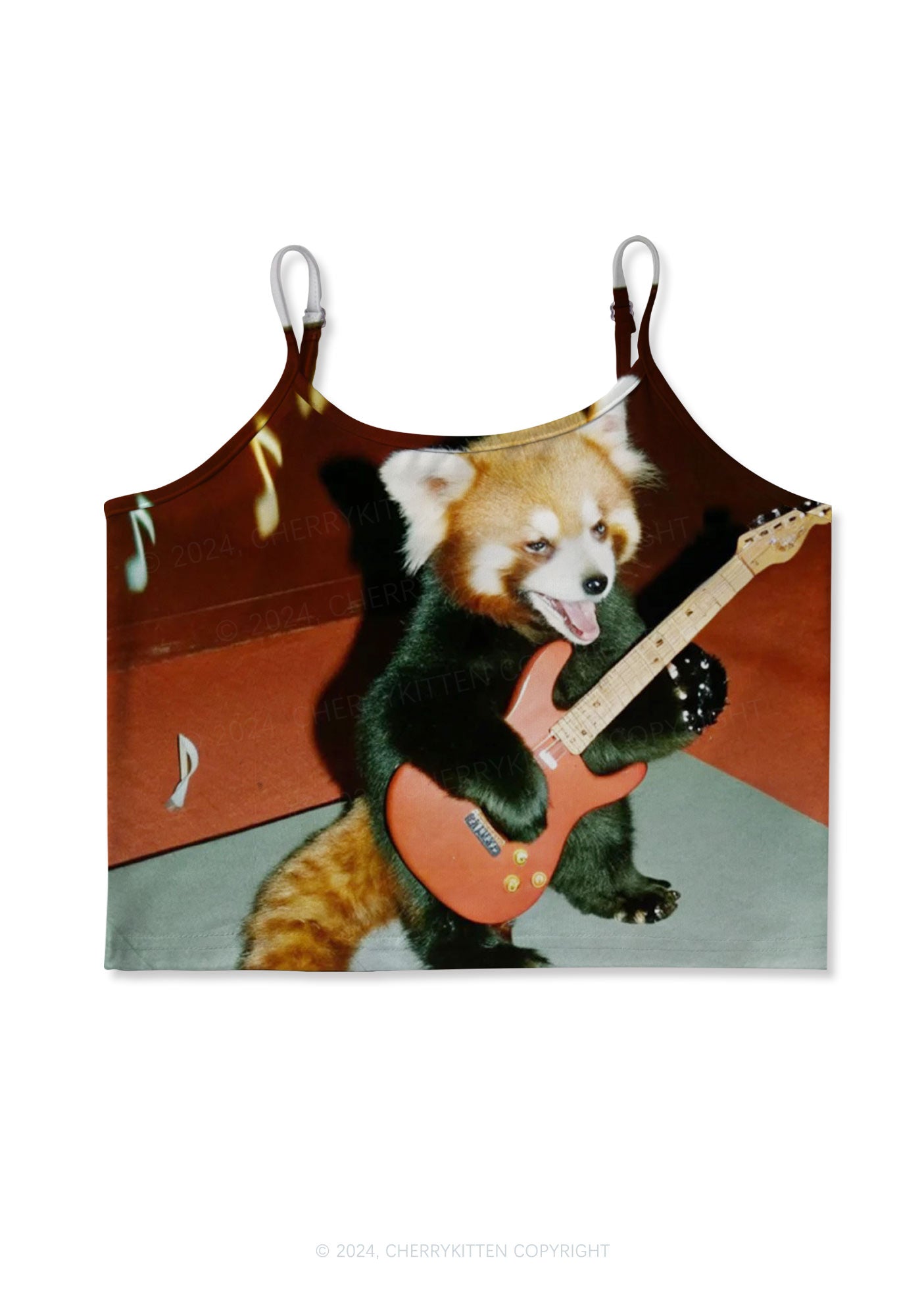 Guitar Raccoon Y2K Print Cami Crop Top Cherrykitten