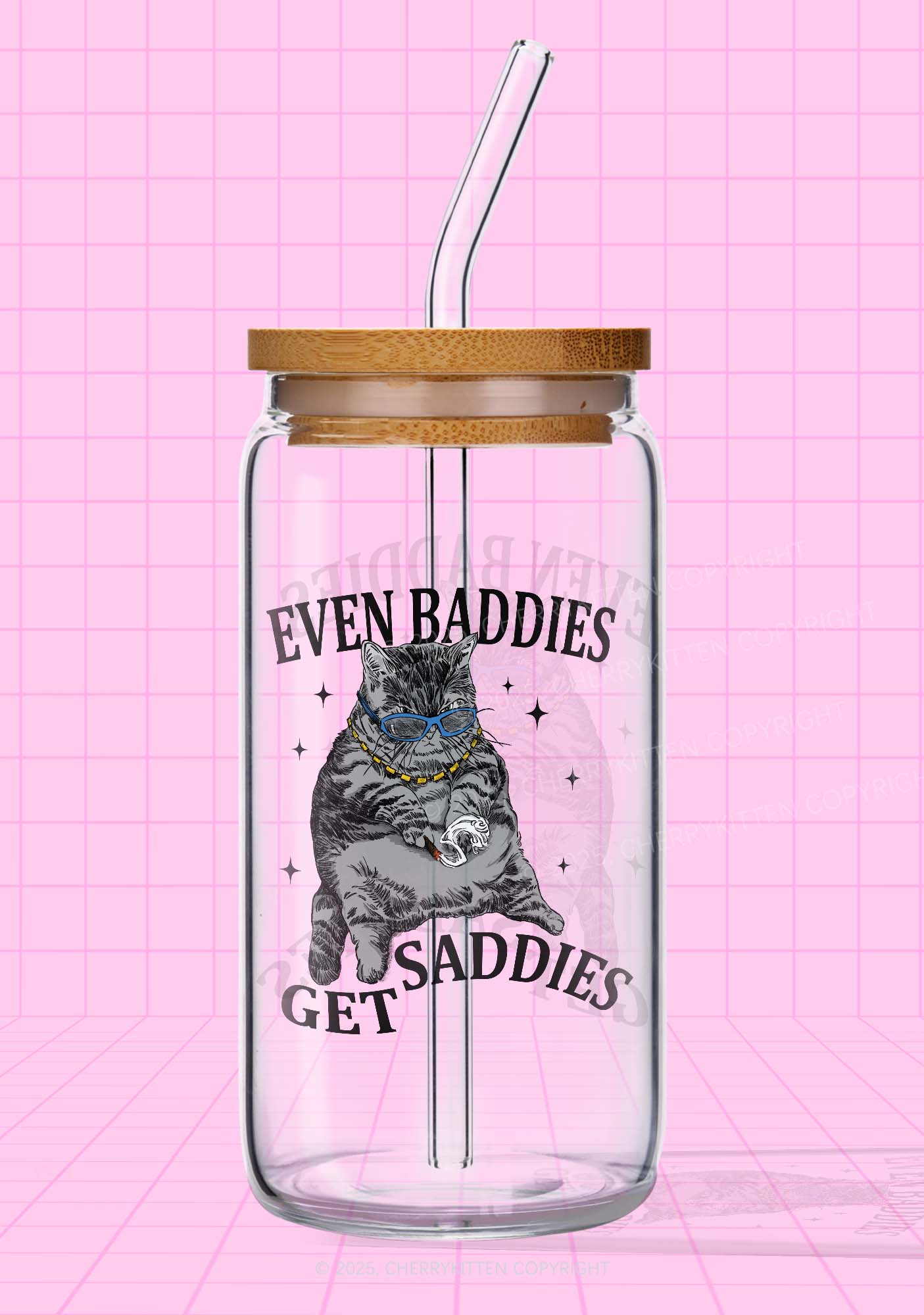 Even Baddies Get Saddies Y2K Printed Glass Cup Cherrykitten