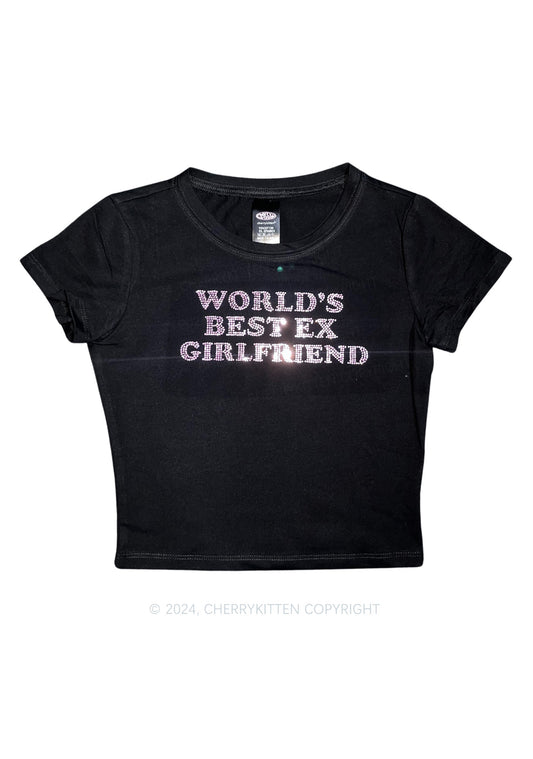 Rhinestone Best Ex Girlfriend Y2K Baby Tee Cherrykitten