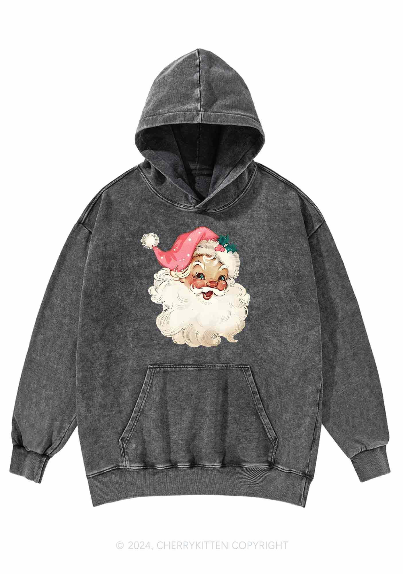 Christmas Pink Santa Y2K Washed Hoodie Cherrykitten