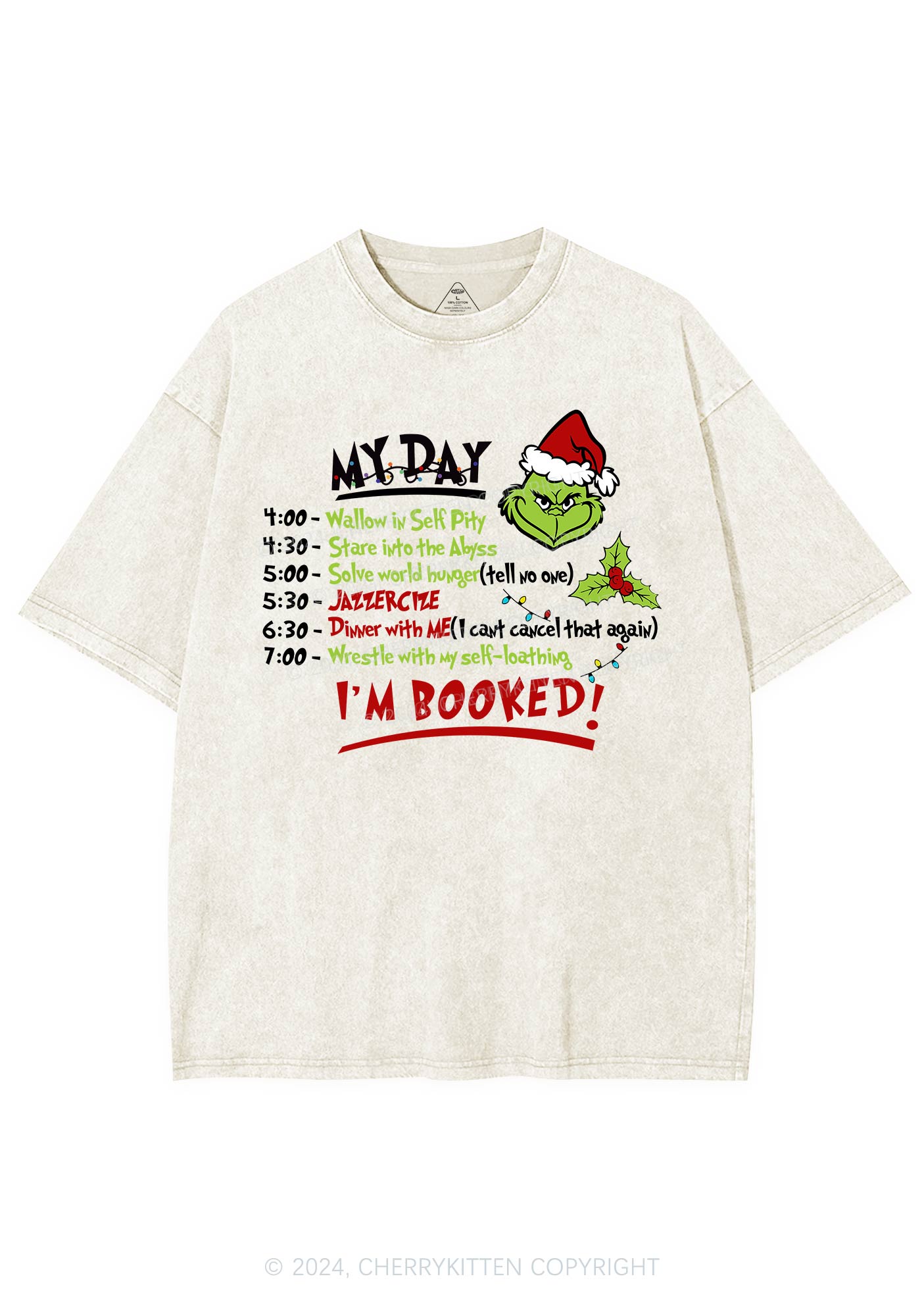 Christmas My Day I'm Booked Y2K Washed Tee Cherrykitten