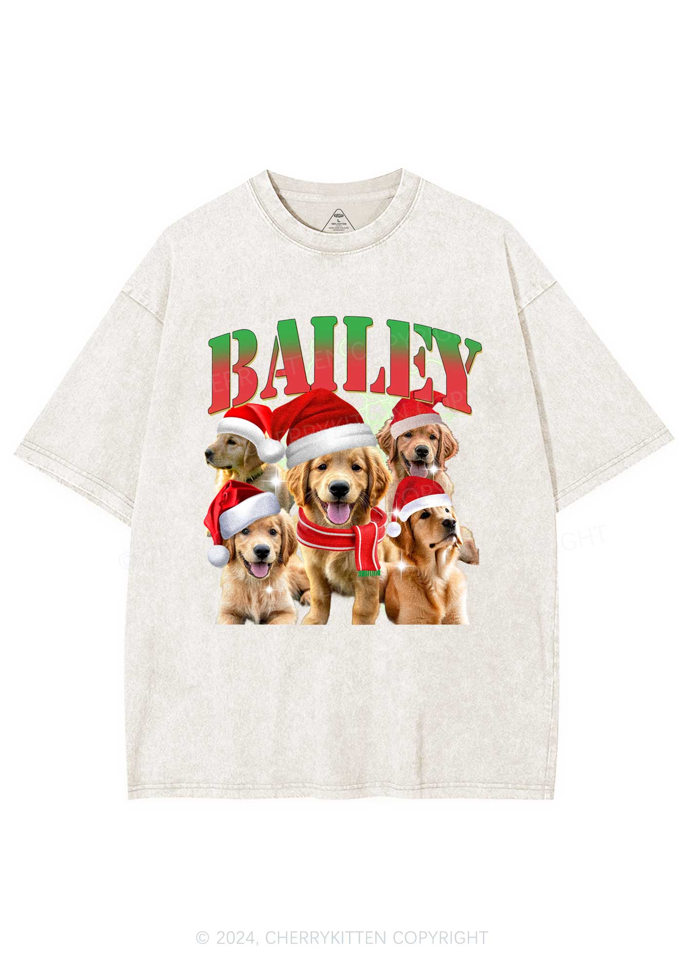 Christmas Custom Pet Photo Y2K Washed Tee Cherrykitten